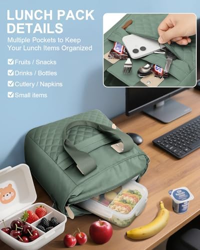 Capolo Lunch Bag for Women,Large Insulated Lunchbox Tote Reusable,L-Green