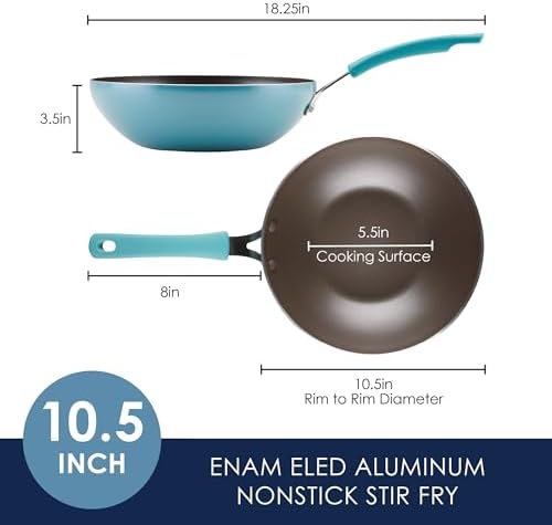 Rachael Ray Cook + Create Nonstick Stir Fry Pan/Wok, 10.5 Inch, Agave Blue