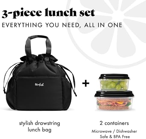Fit & Fresh Cromwell Cinch Insulated Lunch Bag for Women w/Containers