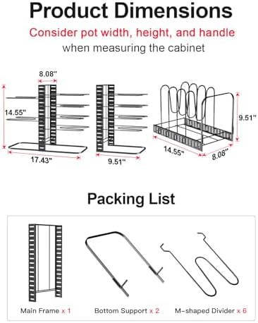 MUDEELA 8-Tier Lightweight Pots and Pans Organizer under Cabinet, 14.55" H