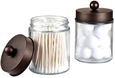 Amolliar Glass Apothecary Jar Qtip Holder Metal Lids 4pc/Bronze