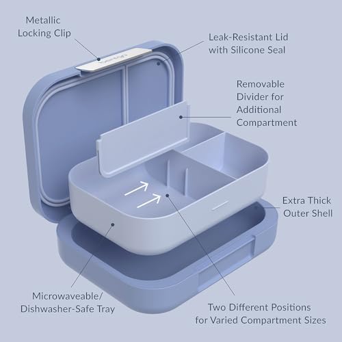 Bentgo® Modern - Leak-Resistant Bento Lunch Box For Adults, Teens, & Larger Appetites; Reusable BPA-Free Meal Prep Container with 3 or 4 Compartments, Dishwasher/Microwave Safe; 5 Cups (Dusk Blue)