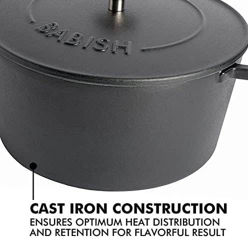 Babish 6-Quart Round Enameled Cast Iron Dutch Oven with Lid – Matte Black, Heavy-Duty Dutch Oven for Slow Cooking, Braising & Baking