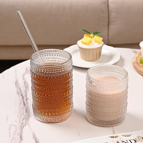 ZMOWIPDL 12oz & 15oz Hobnail Drinking Glasses,Clear Glass Cups Set of 8