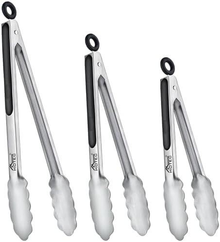 Hotec Stainless Steel Locking Kitchen Tongs for Cooking & Serving, Set of 3