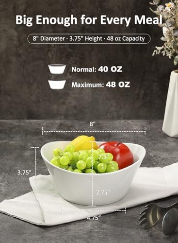 48 oz Porcelain Salad Bowls, Large Serving Bowls for Pasta, Set of 4