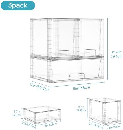 Vtopmart Clear Stackable Storage Drawers, 6 Pack Wide Tall Set
