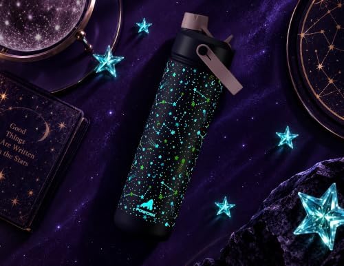 POWCAN 26 oz Insulated Water Bottle with 2-in-1 Straw and Spout Lid, Glow-in-the-Dark, 24H Cold, Leakproof, Fits in Car Cup Holder, Stainless Steel for Gift, Sports, Travel, School (Stellar Wishes)