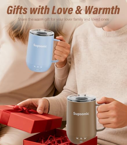 Supsonic - 16oz Self Heating Coffee Mug, Smart Heated Coffee Mug Faster Direct-Contact Heating Up to 149°F, Coffee Mug Warmer Set with Auto Shut-Off - Gifts for Men Women | S2