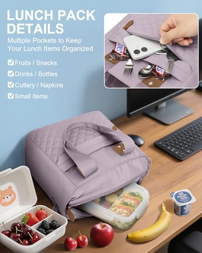 Capolo Lunch Bag for Women,Large Insulated Lunchbox Tote Reusable,L-Purple
