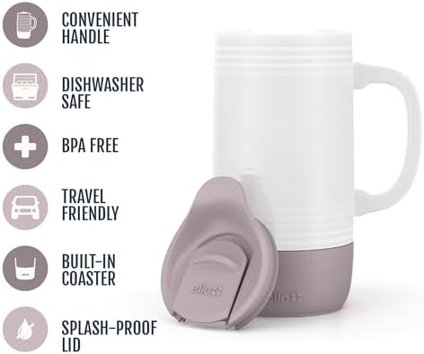 Ello Jane 18oz Ceramic Travel Mug with Handle with Coaster, Mauvewood
