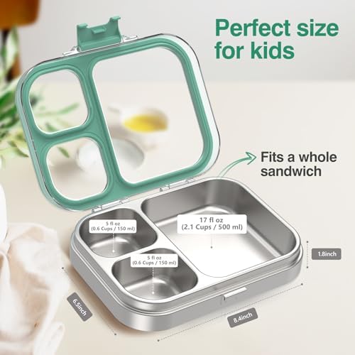 HOMEKOL Stainless Steel Bento Lunch Box, Green, 3.3Cups