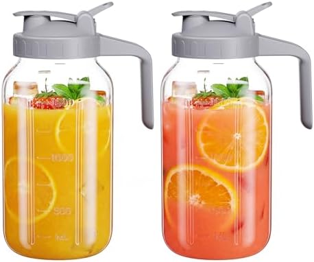 JunVpic Glass Pitcher with lid, 64 oz Wide Mouth Mason Jar