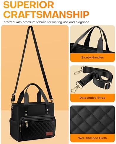 HOTOR Lunch Box Women Insulated Tote Bag Multiple Pockets Black