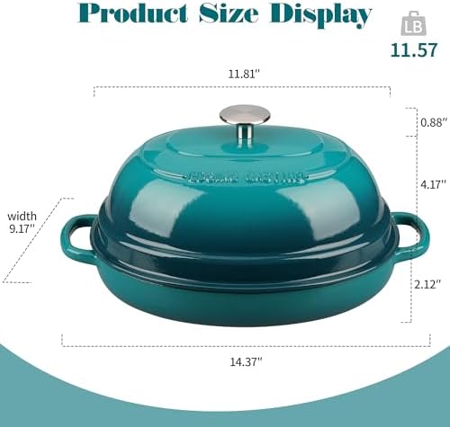 EDGING CASTING Enameled Oval Cast Iron Dutch Oven Pot with Lid, Bread Dutch Oven for Sourdough Bread Baking, Dutch Oven Bread, Bread Oven, 6QT, Darkcyan