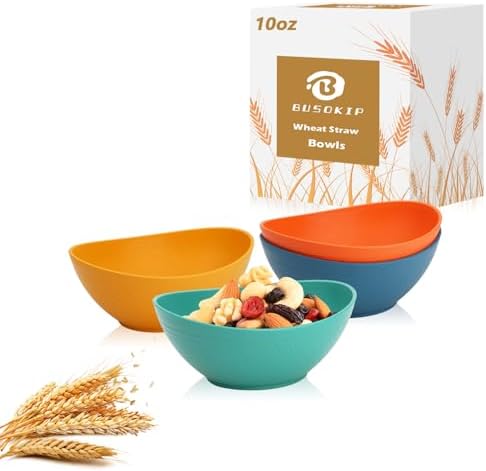 10 OZ Wheat Straw Bowls Set of 4 - Unbreakable Snack Bowls (Multi)
