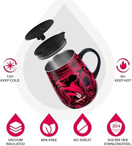 Ideus 16 oz Insulated Coffee Mug with Lid and Handle (Red Zebra 1.0)