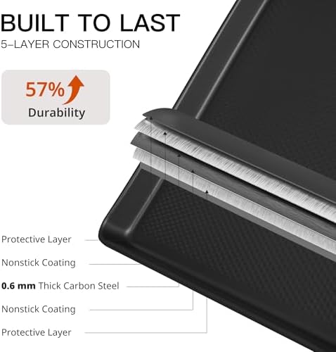 HONGBAKE 2 Pack Half Sheet Pan Set, 1/2 Cookie Sheets for Baking with Diamond Texture, 17.5" x 12" Large Baking Sheets Non Stick, Non Toxic Oven Trays for Cooking, 57% Thicker Carbon Steel, Dark Gray