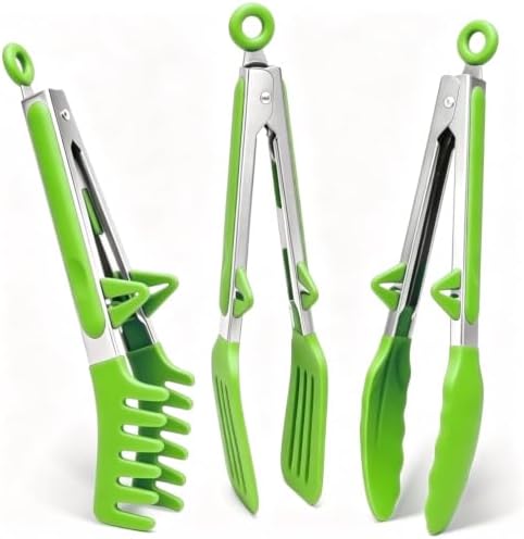 9" Kitchen Tongs for cooking with Silicone Tips, Salad Tongs, Light Green