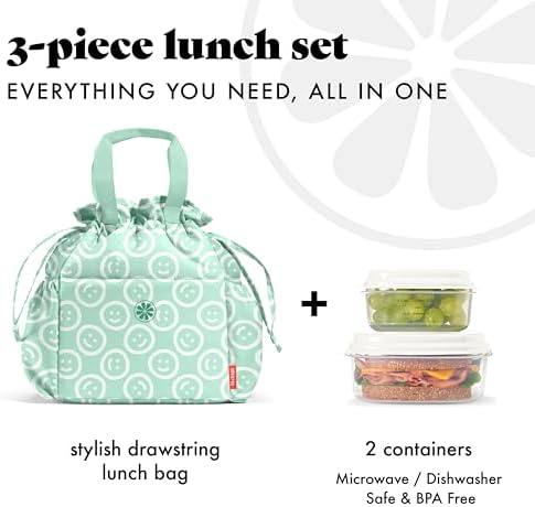 Fit & Fresh Cromwell Cinch Insulated Lunch Bag for Women w/Containers