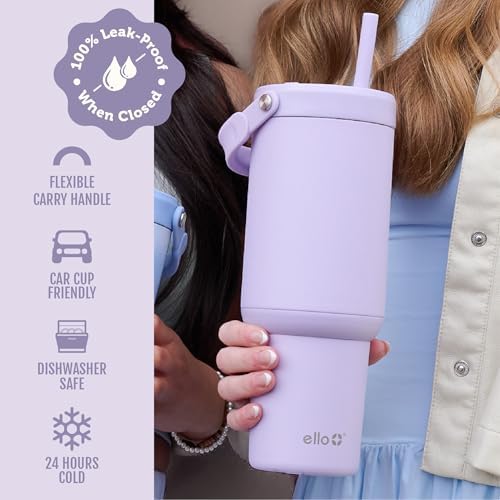 Ello Oasis Go+ 32oz Insulated Stainless Steel Tumbler with Straw, Orchid
