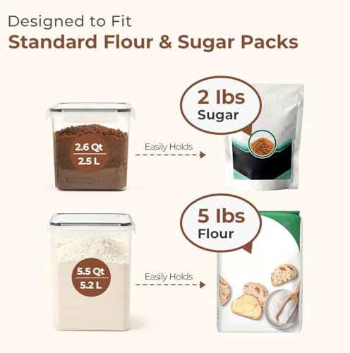 ComSaf Airtight Flour and Sugar Container 2.6Qt & 5.5Qt 3Pack, Wide Mouth