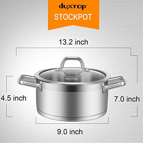 Duxtop Stainless Steel Stock Pot with Lid, 4.2 Qt Induction Cooking Pot