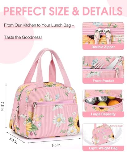 Lunch Bag for Women, Corduroy Small Insulated Lunch Box