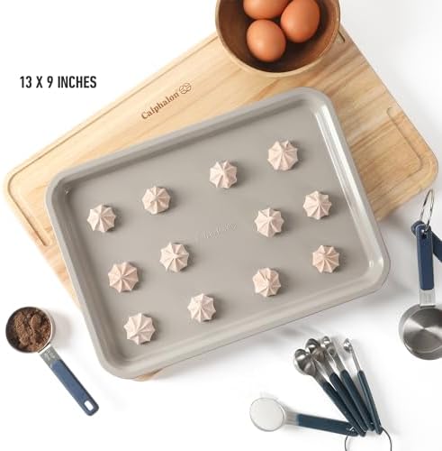 Calphalon Legacy 13 x 9 Inch PFA Free Nonstick Cookie Sheet Baking Pan in Taupe, Durable Heavy Gauge Steel Bakeware for Even Heating, Oven Safe Baking Tray for Cookies