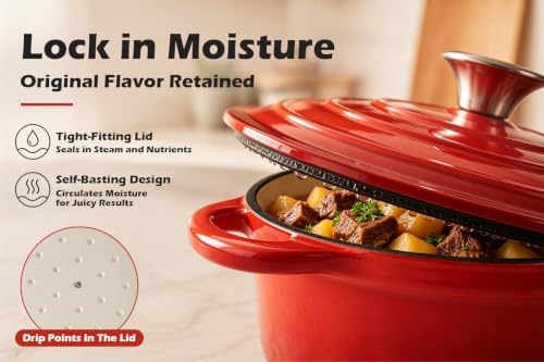 Leonyo 3-Quart Small Enameled Cast Iron Dutch Oven Pot with Lid, Red