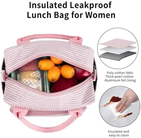 Lunch Bag Women Lunch Box for Women Adult Cute Insulated Lunch Bag Lager Cooler Lunch Tote Bags for Work Picnic (Pink Stripes)