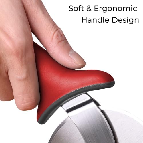 Linoroso Pizza Cutter Wheel, Durable Stainless Steel 4-Inch Pizza Wheel Cutter with Comfortable Safety Handle, Pizza Slicer Wheel for Cutting Through Pizza, Crust, Pie, Brownie, Flatbread, Red