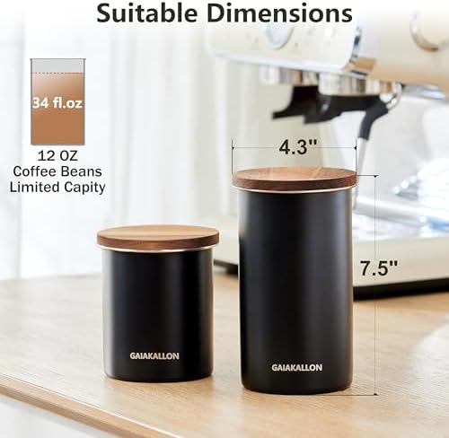 Vacuum Coffee Canister, Stainless Steel Airtight Coffee Storage Container, Coffee Container for 12oz Coffee Beans, Coffee Beans Storage, 34 fl.oz