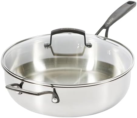 Babish 5-Qt Stainless Steel Sauté Pan with Lid – Heavy Duty Nonstick-Ready, Oven & Induction Safe, Everyday Kitchen Cookware