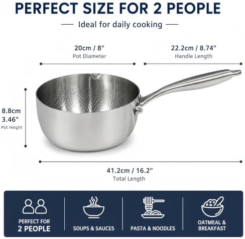 Titanium Saucepan with Lid, No Coating Non-Stick Titanium Pot（2 QT)