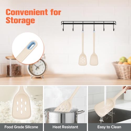 Silicone Spatula Set of 2 Pack, Heat Resistant Solid&Slotted Turner (KHAKI)