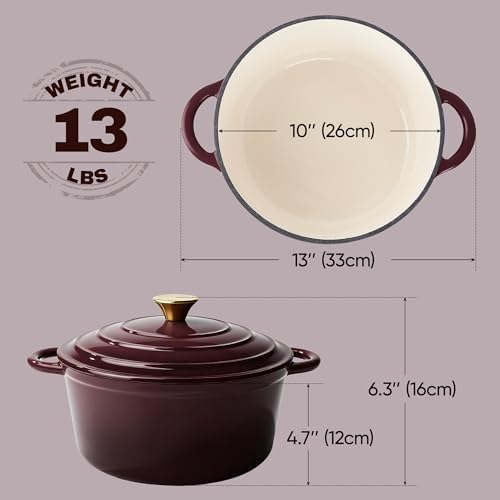 Vintage Style 6 Quart Dutch Oven Pot with Lid, Non Stick Enameled Cast Iron Dutch Oven for Bread Baking, Heavy-Duty, Oven Safe Ceramic Cookware Up to 500°F for Baking, Braising, Stews, Roasting, Fig