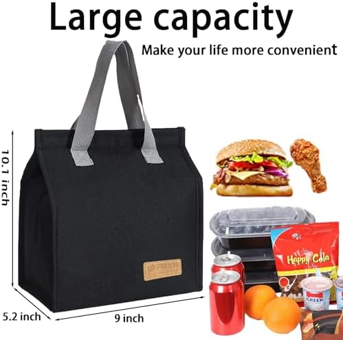 Lunch Bag for Women/Men,Waterproof Reusable Portable Lunch Tote,Lunch Box Bag.Thermal Cooler Bag Ideal for Work/Party/l/Travel/Picnic (Light Black)