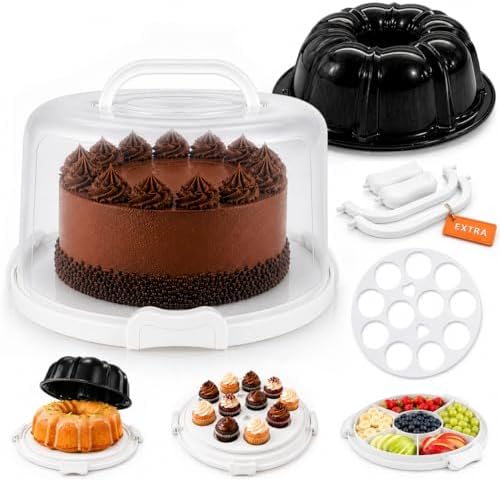 10in Buntz Cake Pan Non Stick & 12in Cake Carrier with Lid-Handle, White