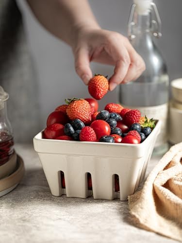 Gomakren Fruit Bowl, Ceramic Berry Basket Set of 2, 5.7 Inch, Cream White