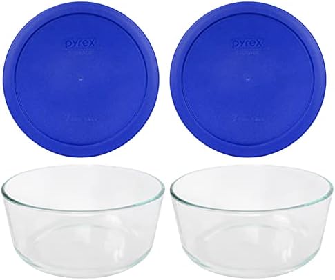 Pyrex 7203 Glass Bowls & 7402-PC Cadet Blue Lids (2-Pack) - Made in USA