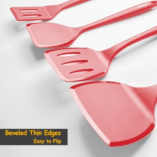 Silicone Spatula Set, 600°F Heat Resistant Silicone Spatula Turner Flipper for Cooking, Non Stick and Non Scratch Kitchen Utensils for Eggs & Pancakes, 4 Pack, Red