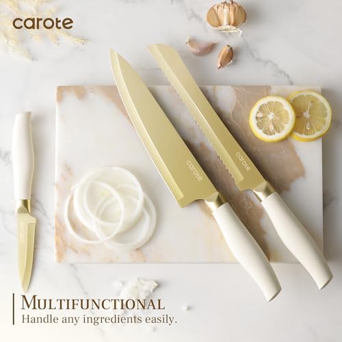 CAROTE Kitchen Knife Set, 6 Gold Knives with 6 Blade Guards, 12-Piece