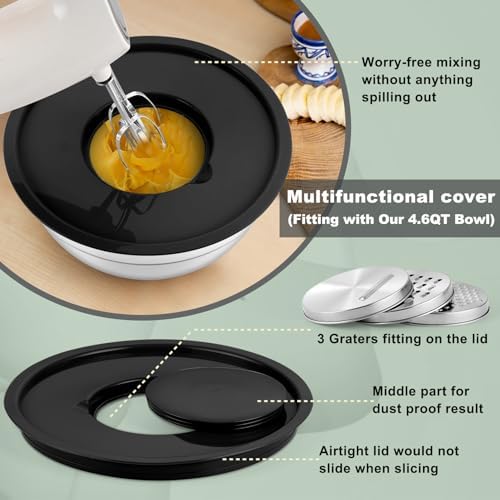 P&P CHEF Mixing Bowls with Lids Set of 6, Nesting Salad Bowl, Black
