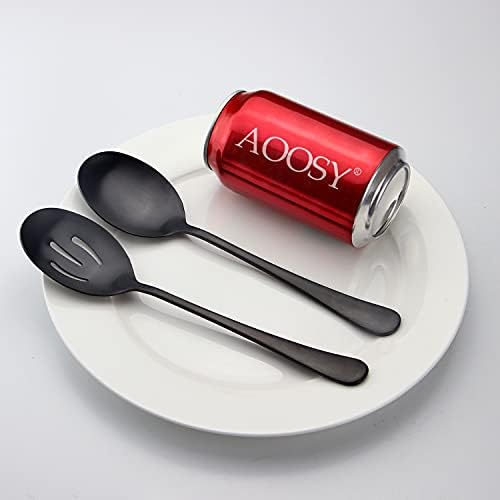AOOSY 2 Pcs Matte Black Serving Spoons Set,Slotted and Serving Spoons