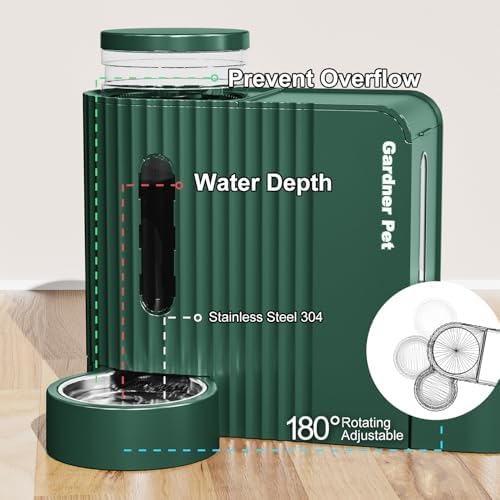 Gravity Automatic Cat Feeder, Water & Food Dispenser Set, Stainless Bowls