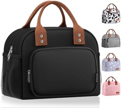 Lunch Bag for Women, Insulated Lunch Box for Women Men Work Adult, Cute Lunch Tote Large Capacity Reusable Cooler Containers for Picnic Travel Office or Beach (Black)