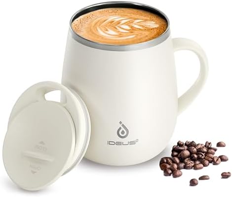 Ideus 16 oz Insulated Coffee Mug with Lid and Handle (White 2.0)