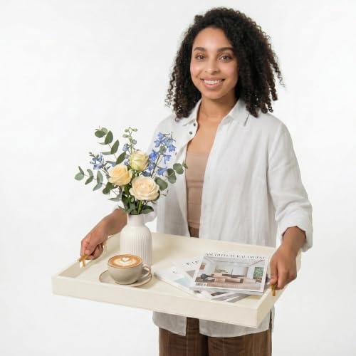 ATZYmolin 22" x 15.7" Extra Large Serving Tray, Vanity Platter, Beige