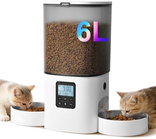 Automatic Cat Feeder for 2 Cats, 6L Cat Food Dispenser with 10s Voice Recorder, Pet Feeder up to 8 Meals per Day, Timed Feeder with Dry Food Sealed Ring